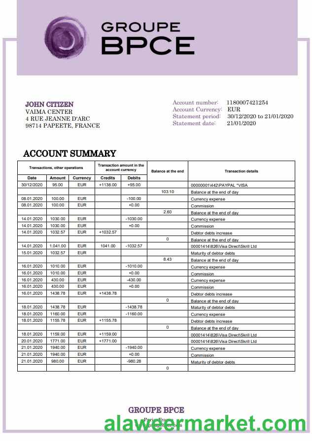 France Groupe BPCE bank statement